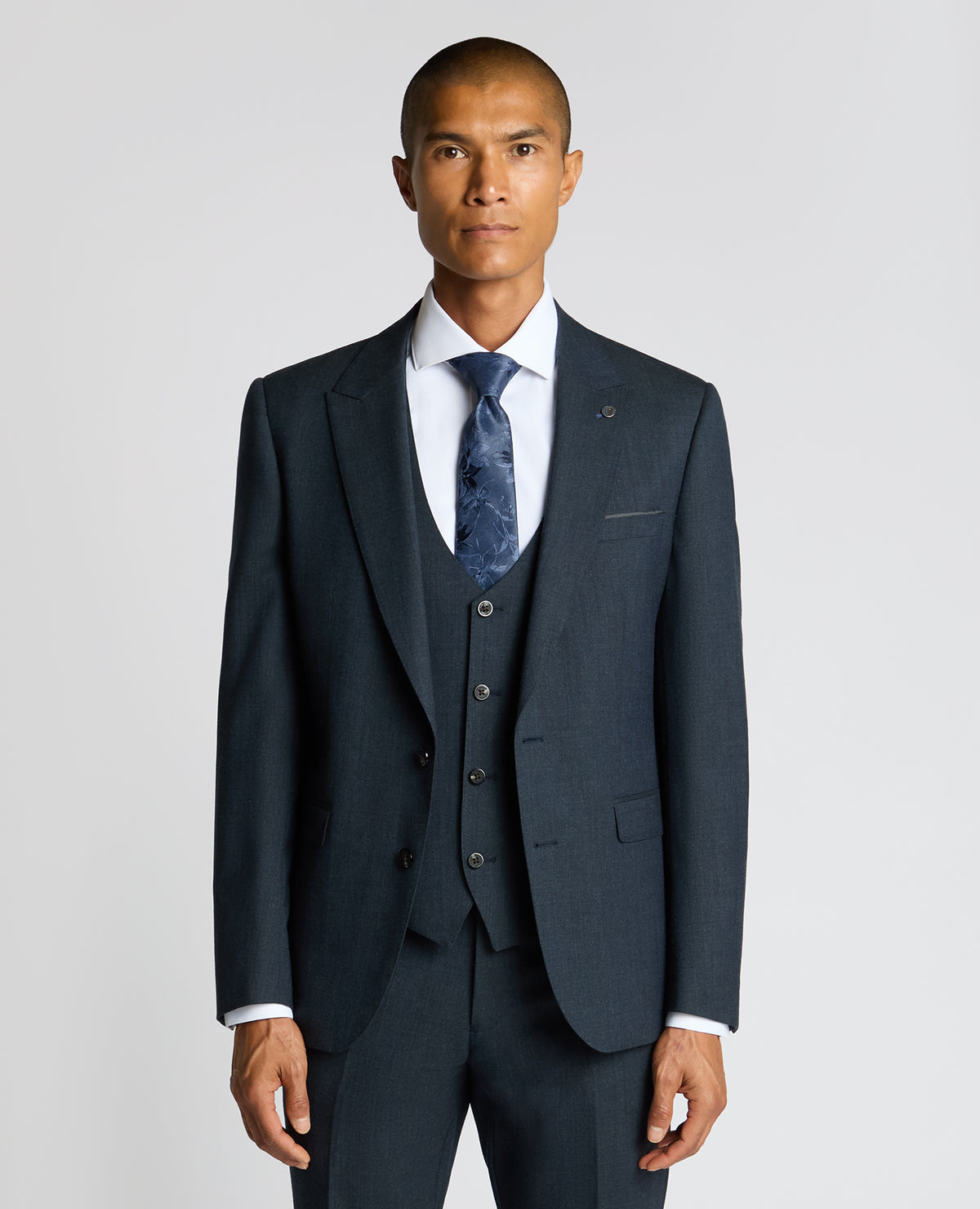 Man wearing a blue Slim Fit Wool Blend Suit