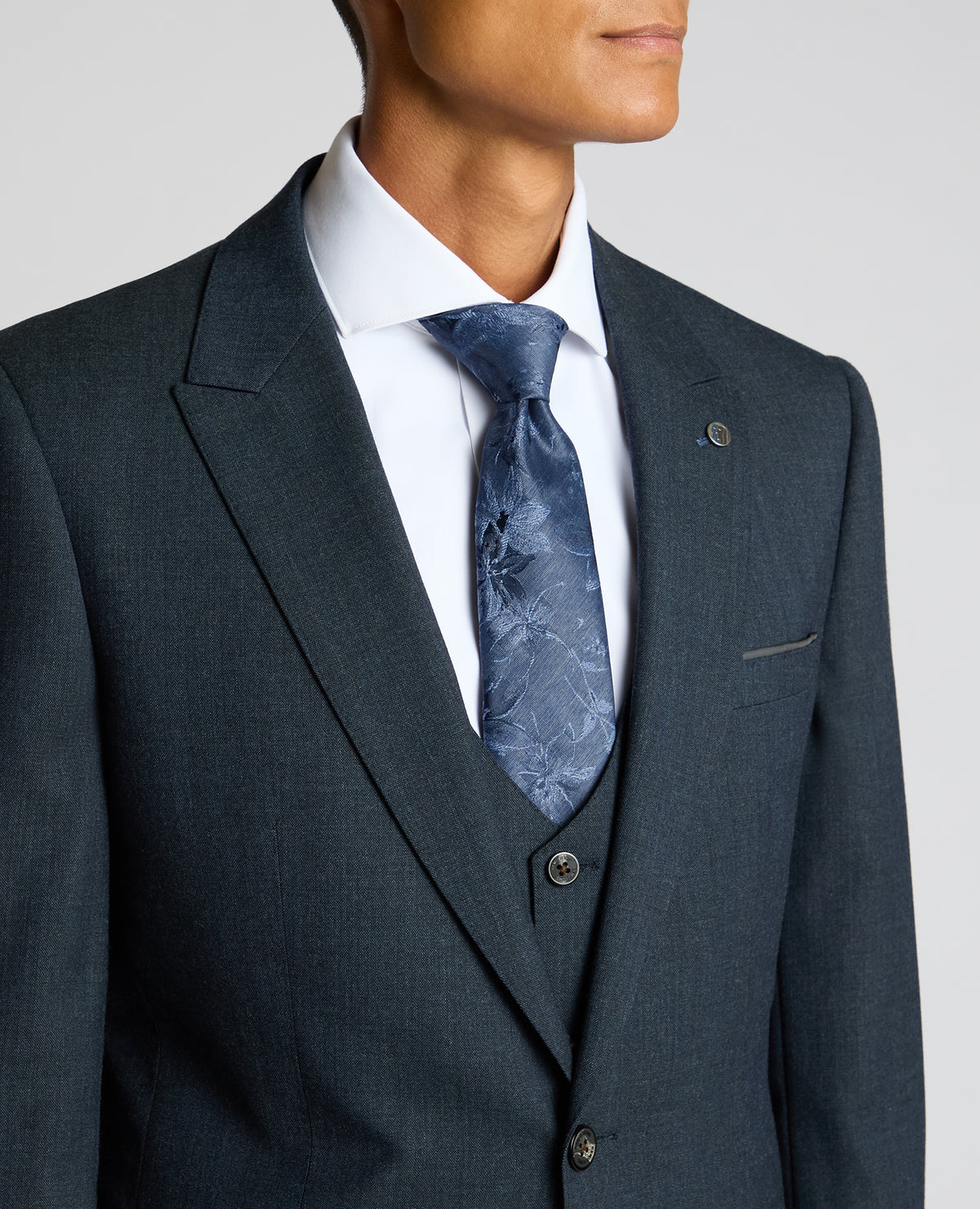 Man wearing a blue Slim Fit Wool Blend Suit