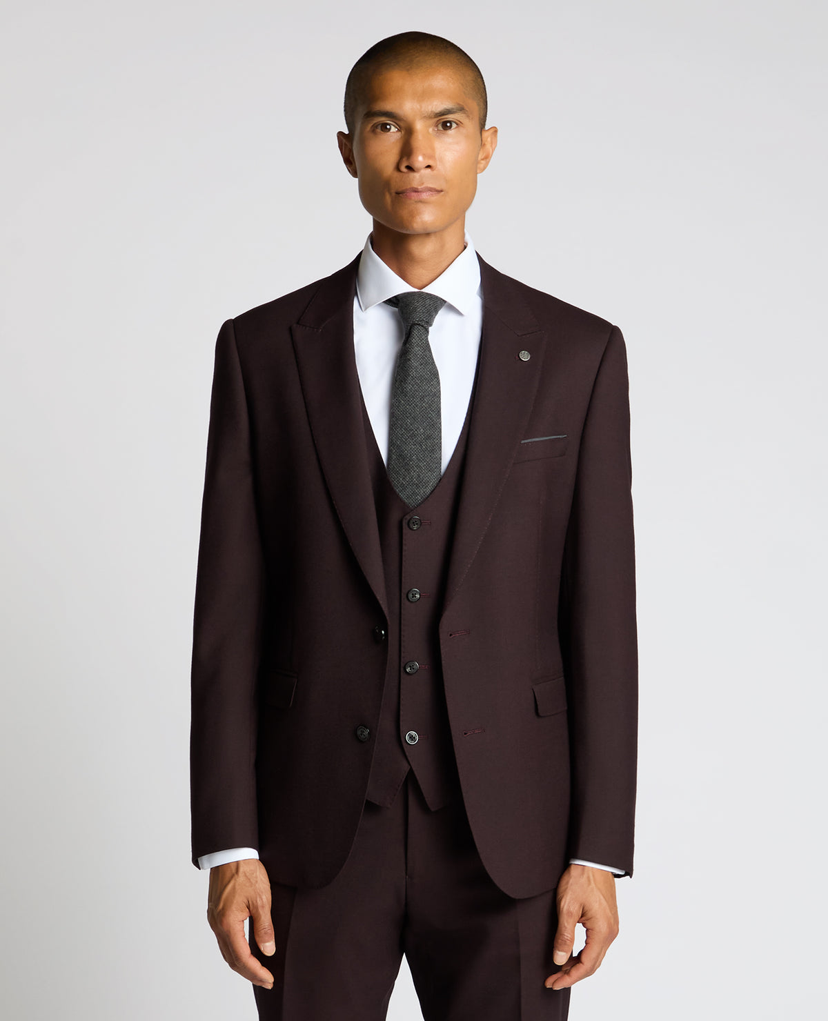 Man wearing a red Slim Fit Wool Blend Jacket