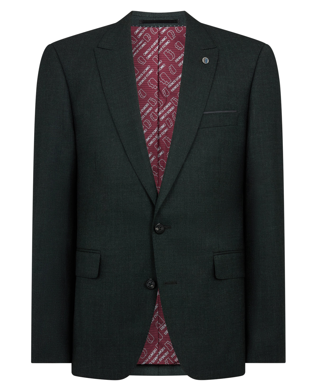 Man wearing a green Tapered Fit Wool Stretch Jacket