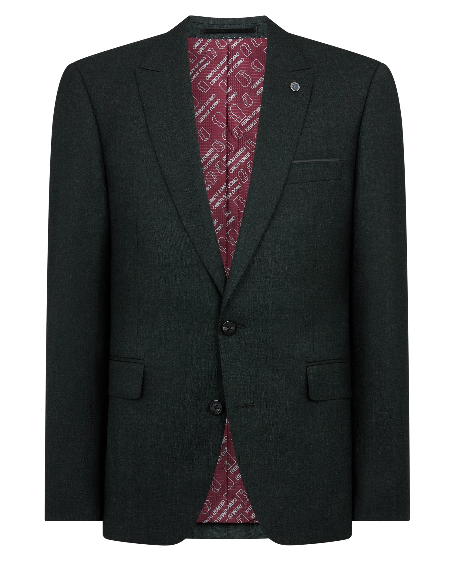 Man wearing a green Tapered Fit Wool Stretch Jacket