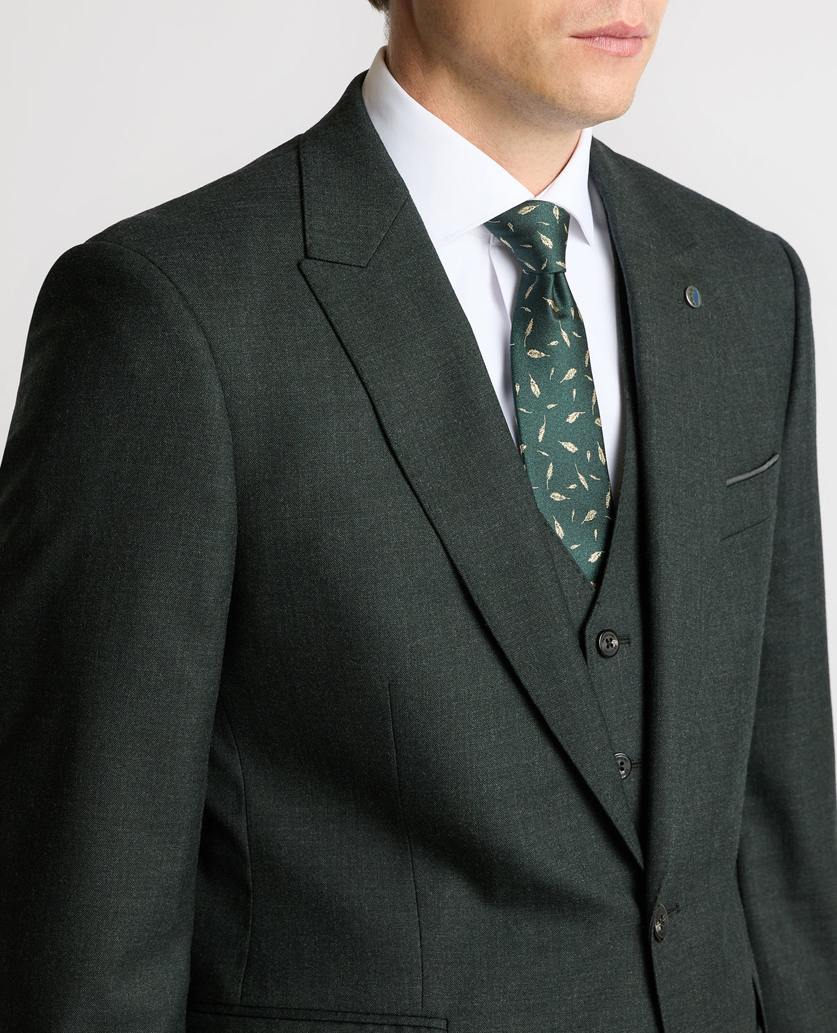 Man wearing a green Tapered Fit Wool Stretch Jacket