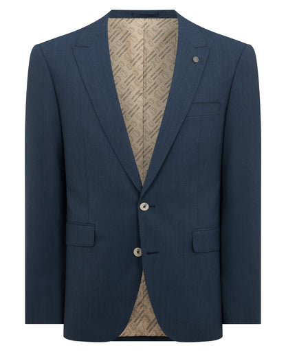Man wearing a blue Tapered Fit Wool-Stretch Mix and Match Suit Jacket