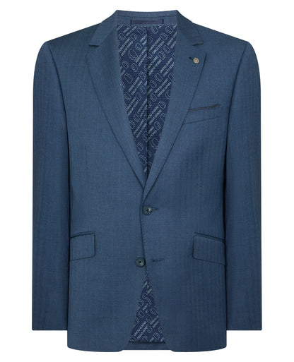 Man wearing a blue Tapered fit Wool Blend Suit