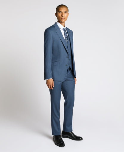 Man wearing a blue Tapered fit Wool Blend Suit