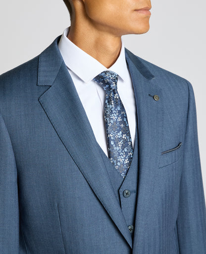 Man wearing a blue Tapered fit Wool Blend Suit
