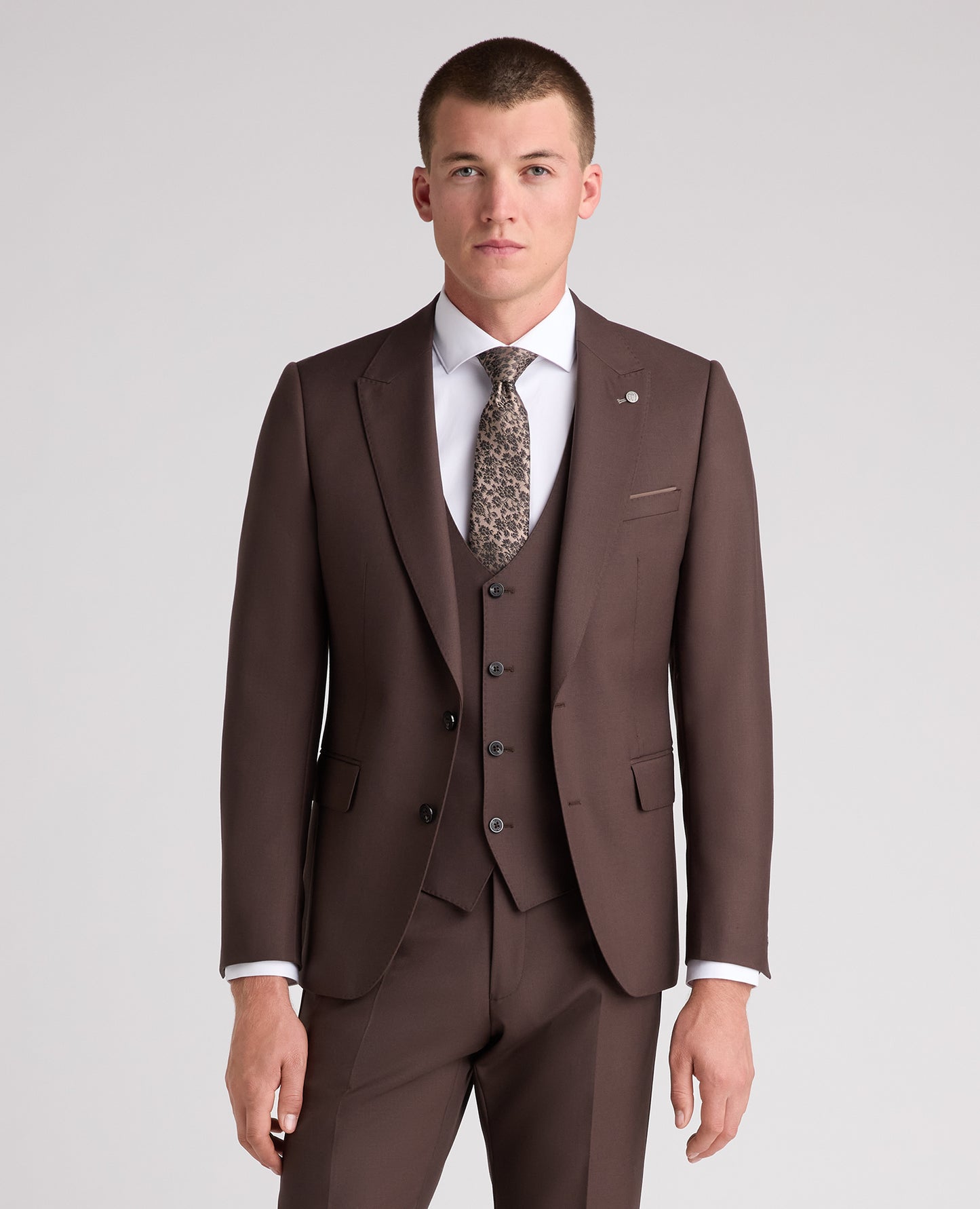 Brown Slim Fit Wool Rich Suit
