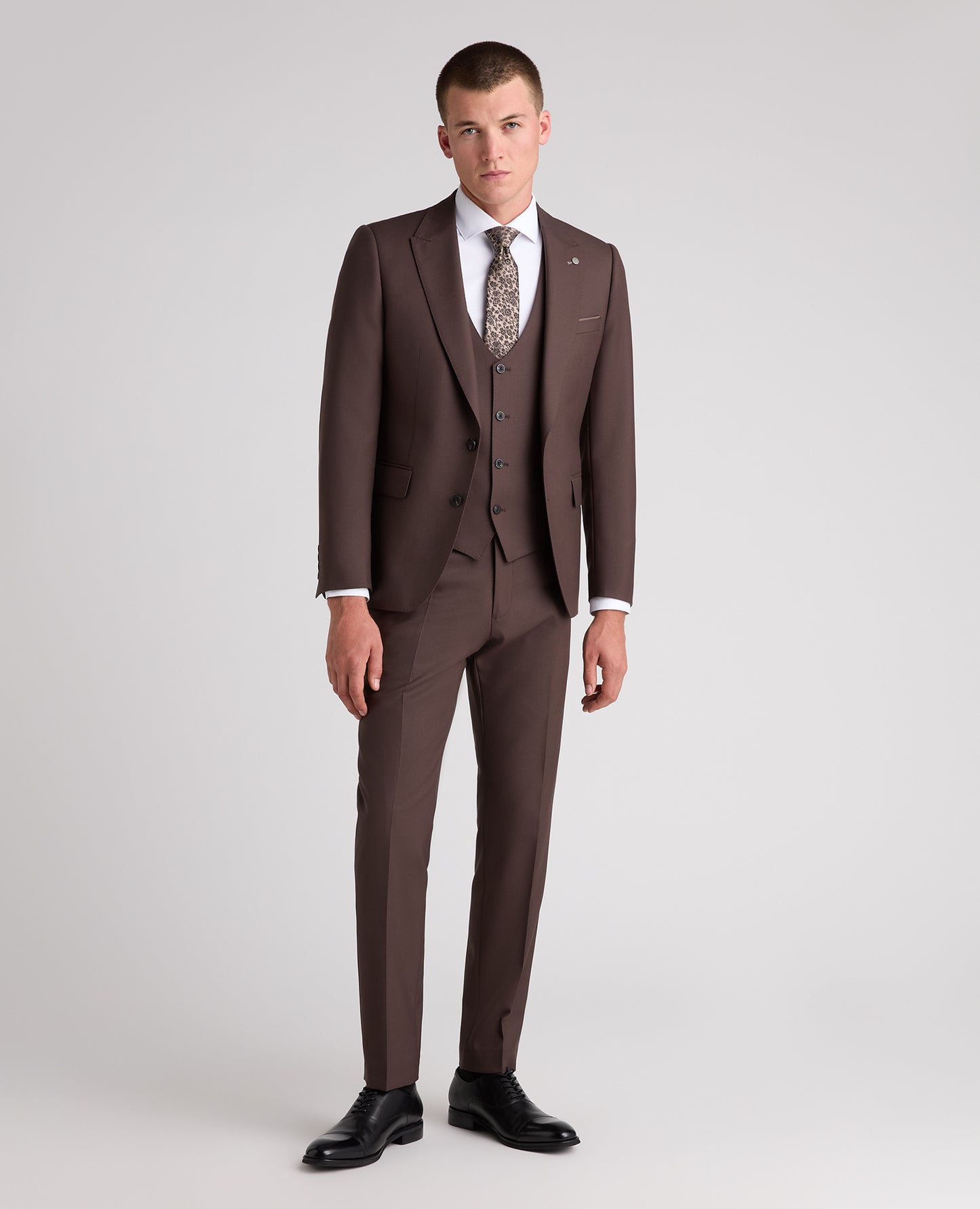 Brown Slim Fit Wool Rich Suit