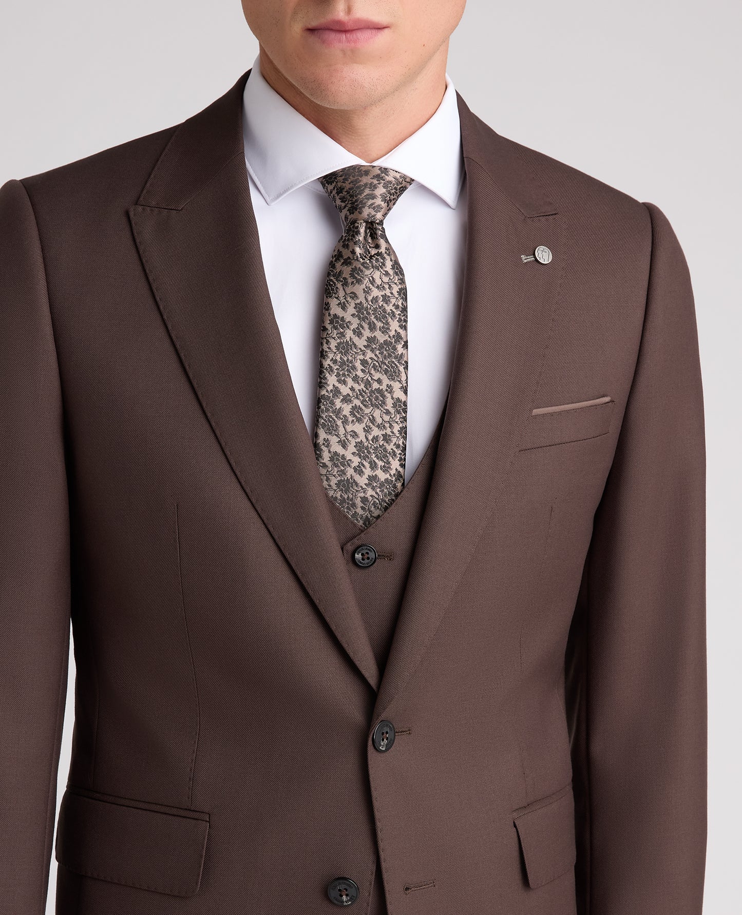 Brown Slim Fit Wool Rich Suit