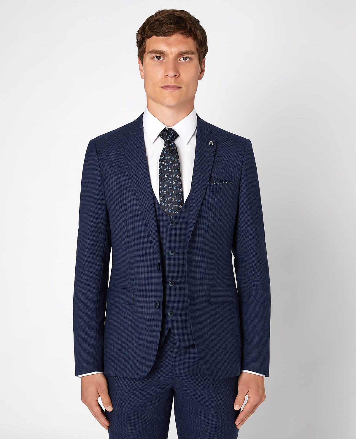 Man wearing a blue X-Slim Fit Wool Rich Mix and Match Suit Jacket
