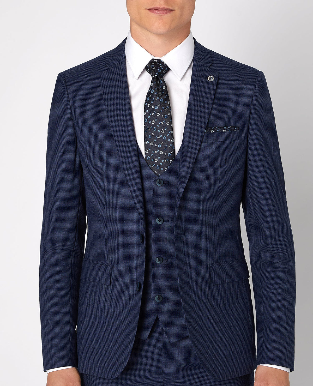 Man wearing a blue X-Slim Fit Wool Rich Mix and Match Suit Jacket