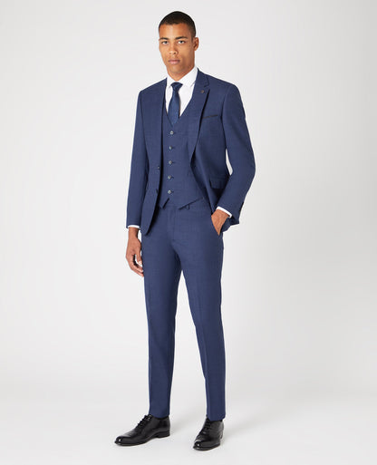 Man wearing a blue Tapered Fit Wool Blend Mix and Match Suit