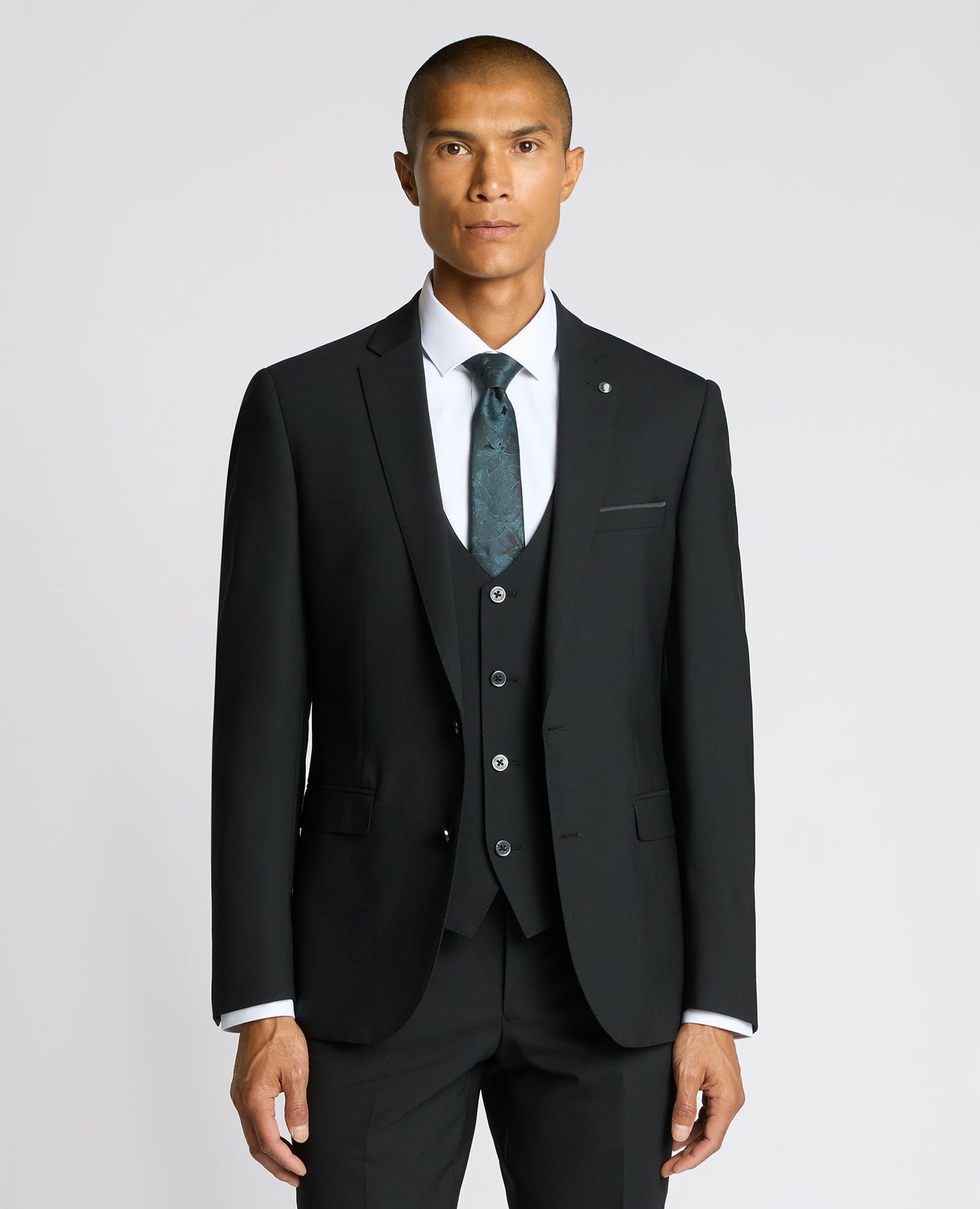 Man wearing a black Slim Fit Wool-Blend Suit