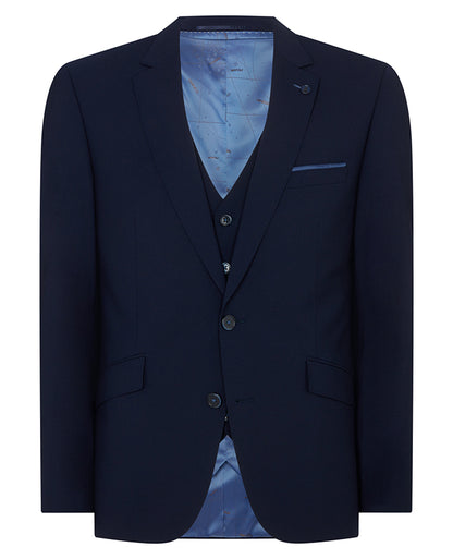 Man wearing a navy Tapered Fit Wool-Rich Stretch Mix and Match