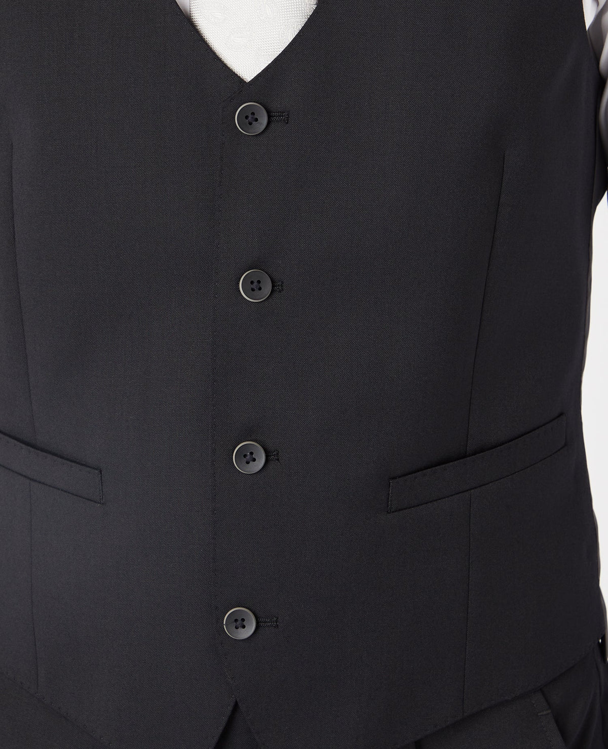 Man wearing a black Slim Fit Wool-Blend Stretch Mix and Match Waistcoat