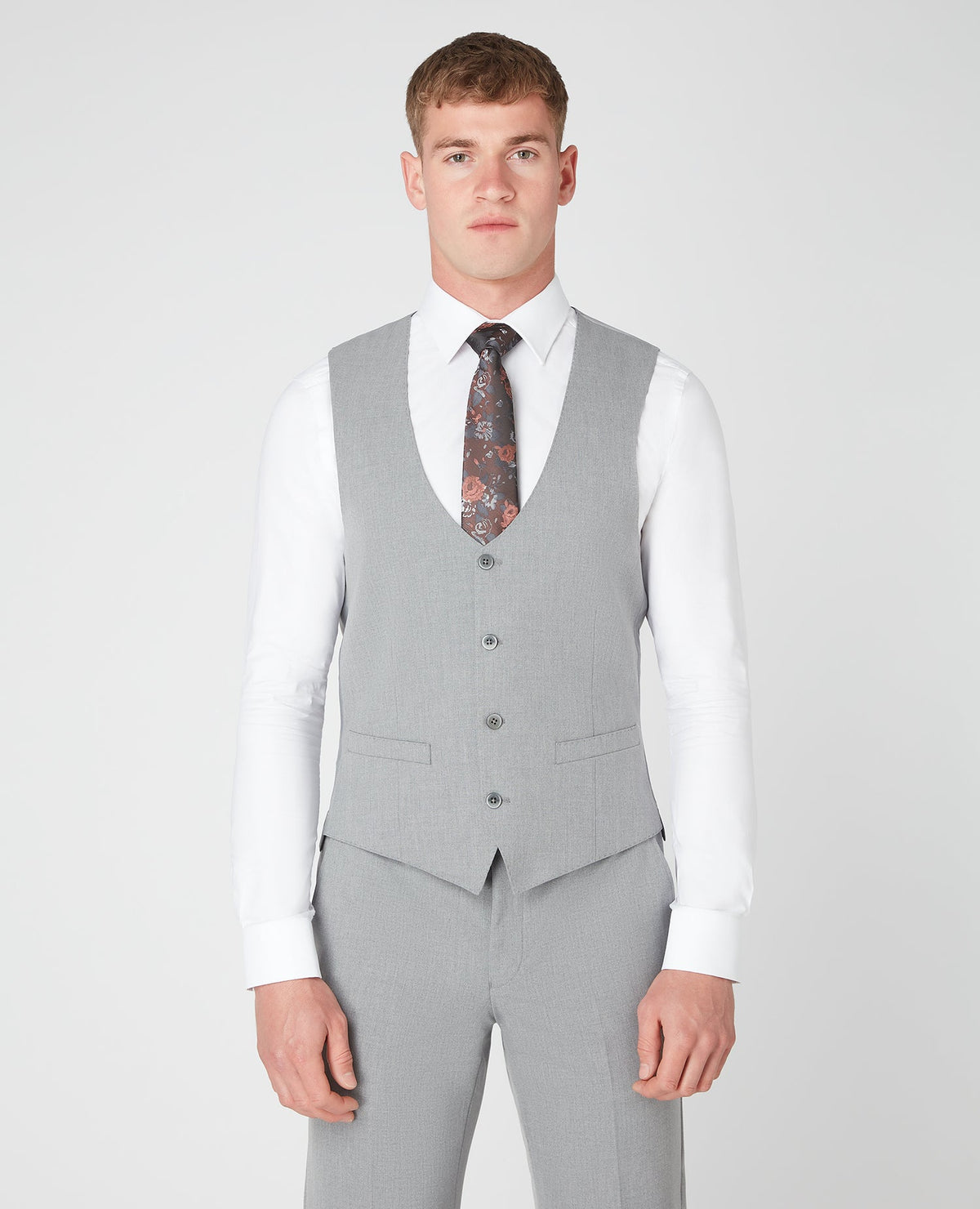 Man wearing a grey X-Slim Fit Stretch Waistcoat