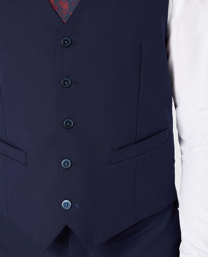 Man wearing a navy Tapered Fit Stretch Waistcoat