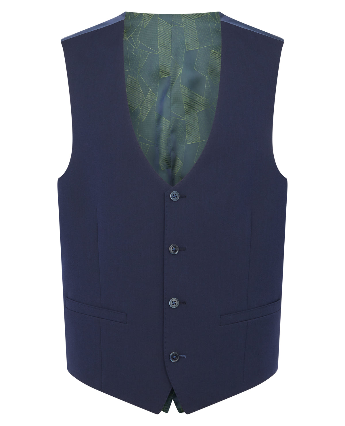 Man wearing a navy Slim Fit Stretch Waistcoat