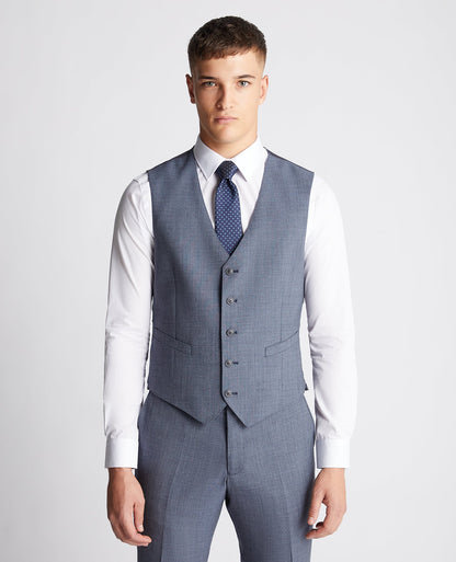 Man wearing a blue Tapered fit wool blend mix and match suit waistcoat