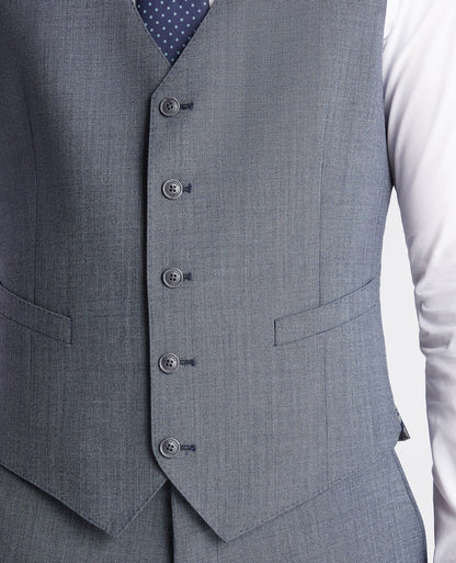 Man wearing a blue Tapered fit wool blend mix and match suit waistcoat