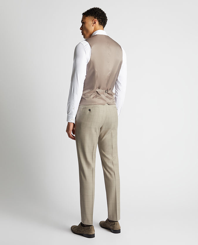 Man wearing a sand Slim Fit Wool Rich Mix and Match Suit Waistcoat