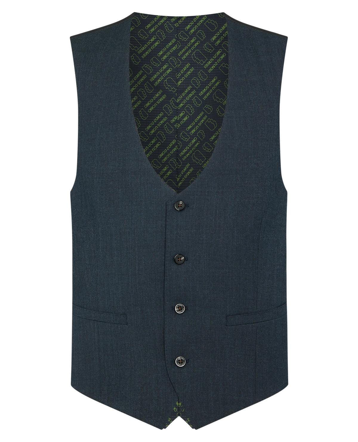 Man wearing a blue Wool Blend Waistcoat