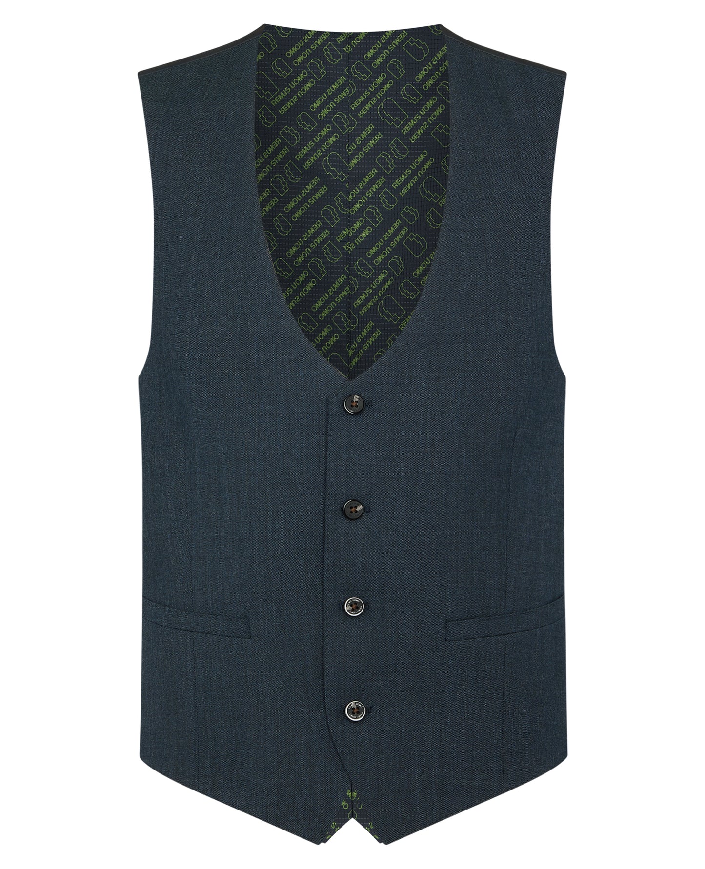 Man wearing a blue Wool Blend Waistcoat