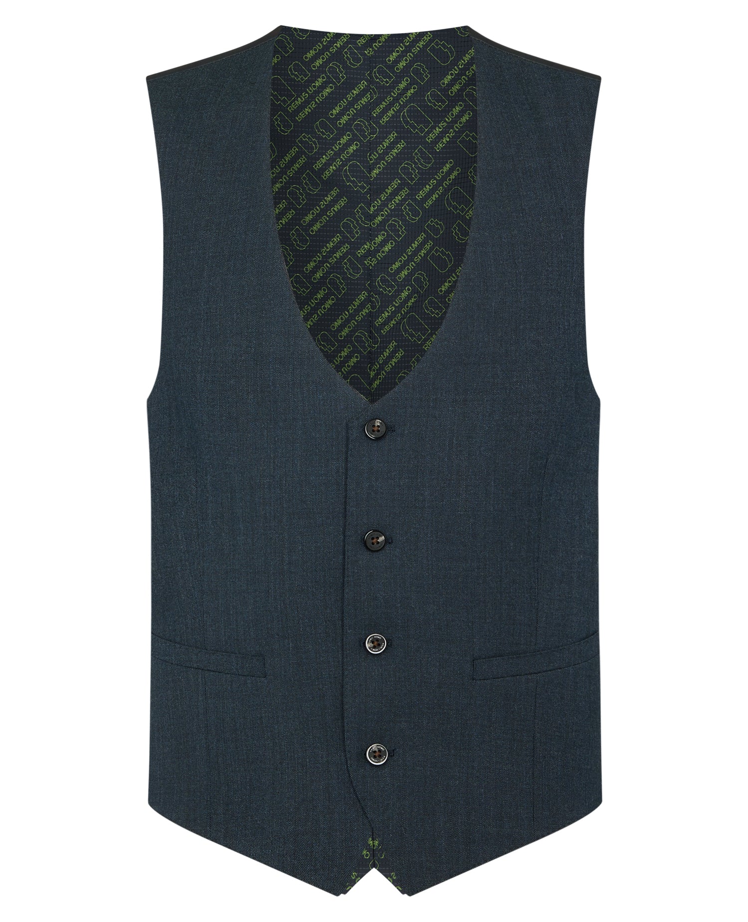 Man wearing a blue Wool Blend Waistcoat