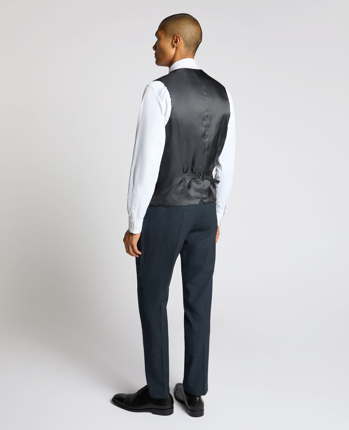 Man wearing a blue Wool Blend Waistcoat