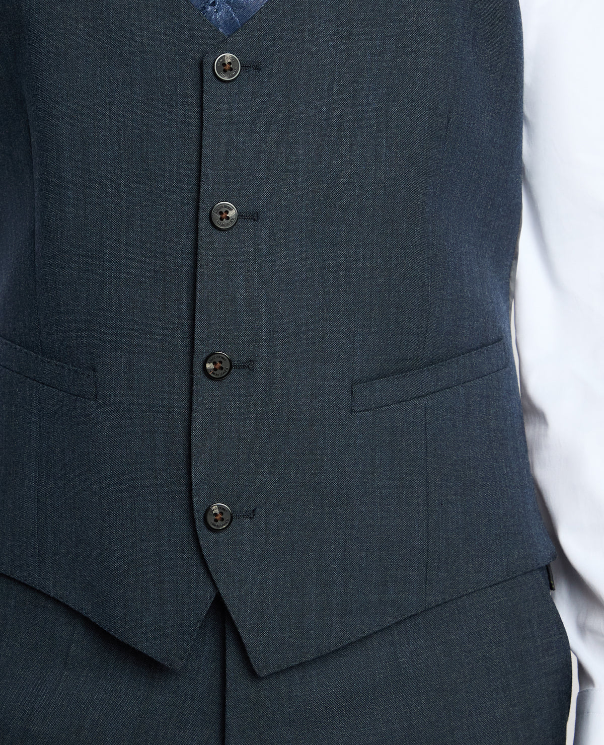 Man wearing a blue Wool Blend Waistcoat