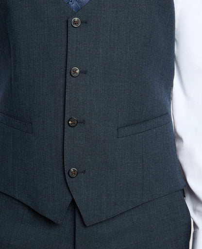 Man wearing a blue Wool Blend Waistcoat