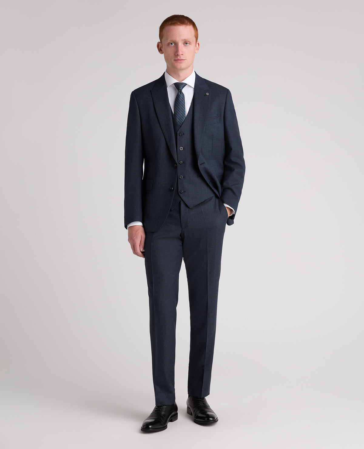 Dark Blue Tapered Fit Wool Rich Waistcoat