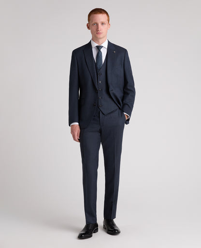Dark Blue Tapered Fit Wool Rich Waistcoat