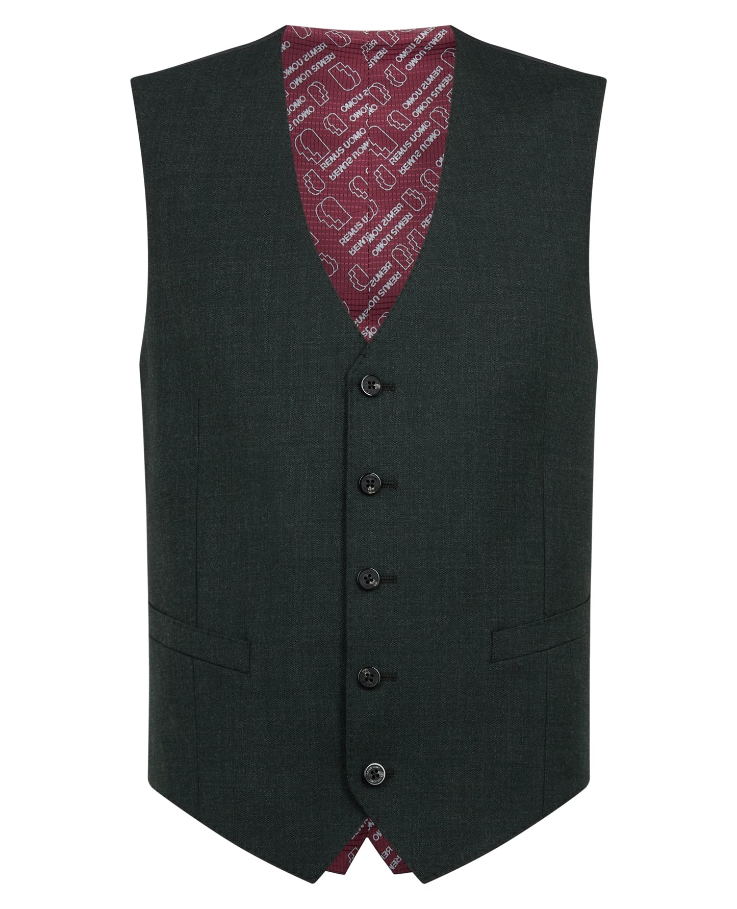 Man wearing a green Wool Stretch Waistcoat