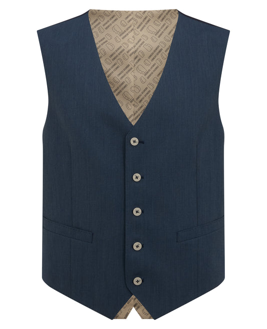Man wearing a blue Tapered fit wool blend stretch mix and match suit waistcoat