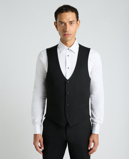 Black Slim Fit Satin Detail Stretch Waistcoat