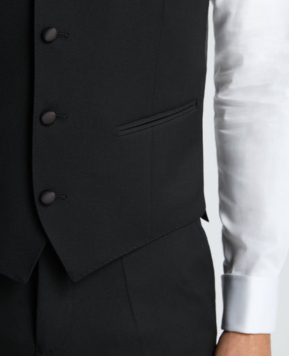 Black Slim Fit Satin Detail Stretch Waistcoat