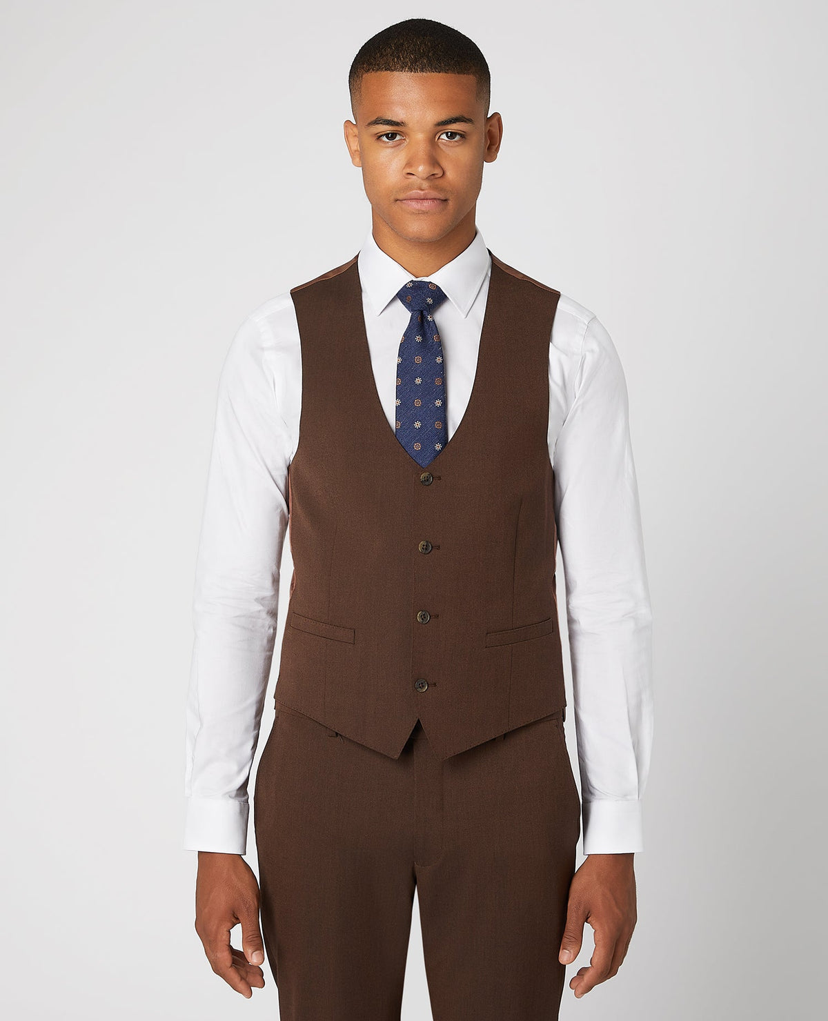 Man wearing a grey Slim Fit Stretch Waistcoat