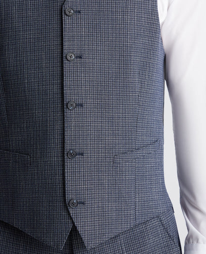 Man wearing a blue Slim Fit Checked Stretch Waistcoat