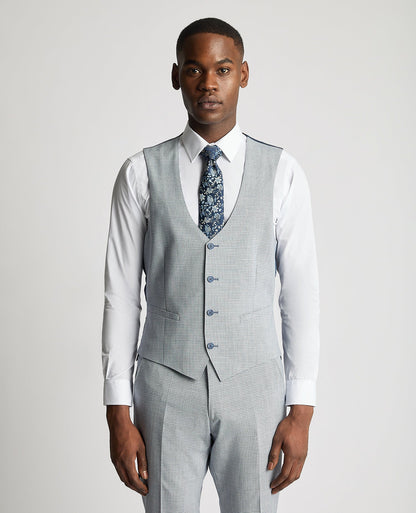 Man wearing a blue Slim Fit Stretch Waistcoat