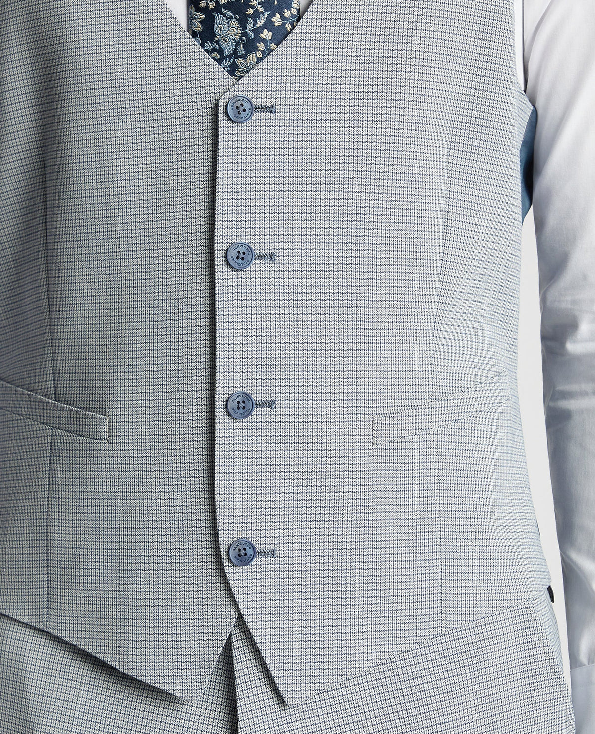 Man wearing a blue Slim Fit Stretch Waistcoat
