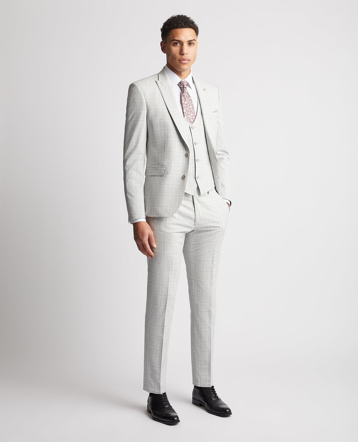 Man wearing a grey Slim Fit Checked Waistcoat