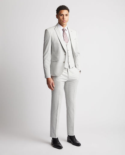 Man wearing a grey Slim Fit Checked Waistcoat
