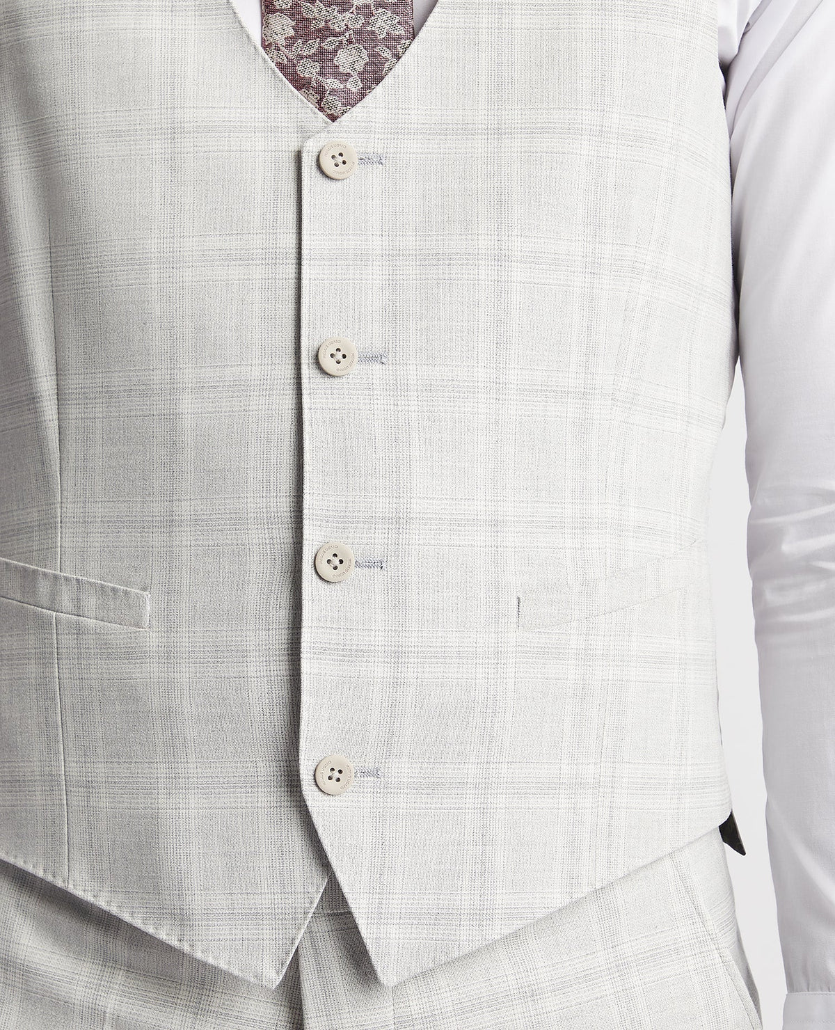 Man wearing a grey Slim Fit Checked Waistcoat