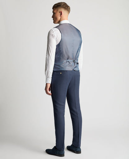 Man wearing a blue Slim Fit Linen-Blend Waistcoat