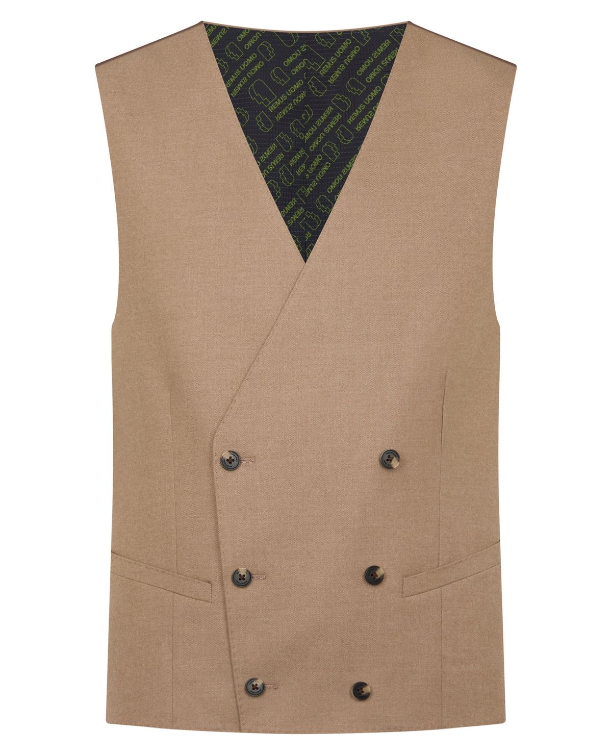 Man wearing a sand Slim fit polyviscose stretch waistcoat