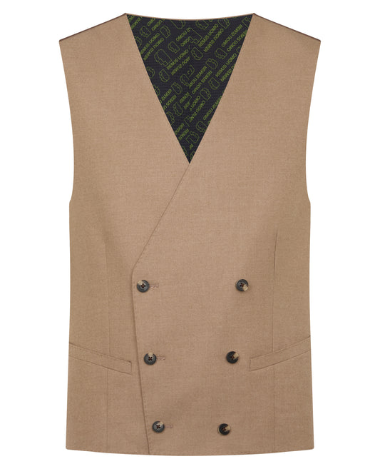 Man wearing a sand Slim fit polyviscose stretch waistcoat