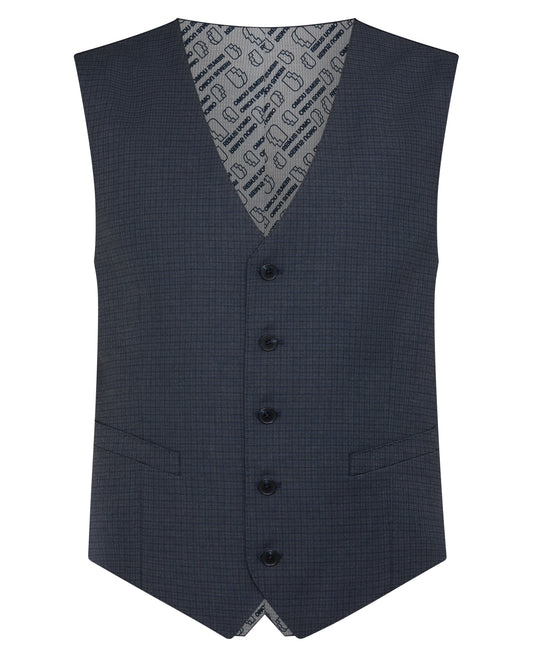 Man wearing a blue Slim Fit Checked Stretch Waistcoat