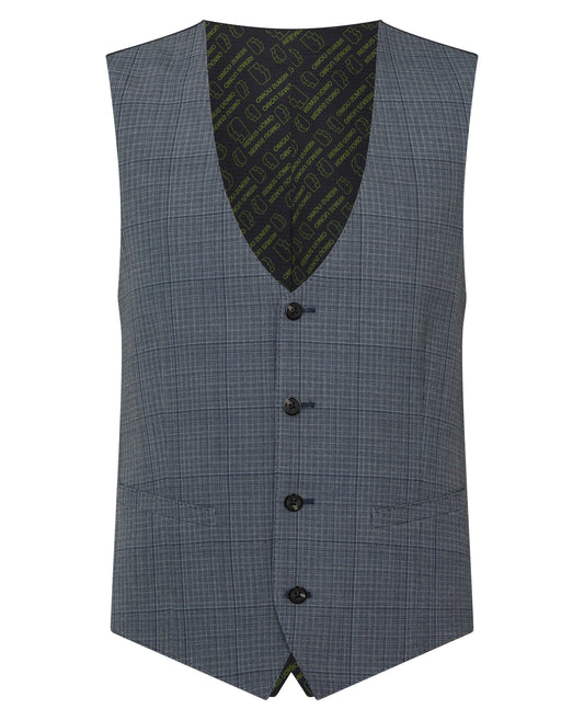 Man wearing a blue Slim Fit Checked Stretch Waistcoat