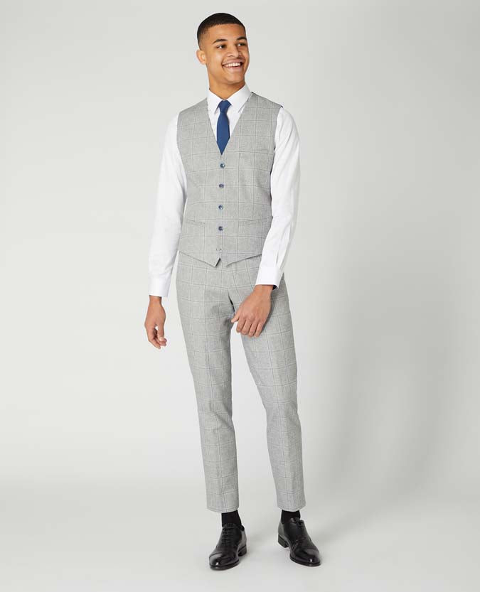 Tapered Fit Checked Cotton-Wool Waistcoat
